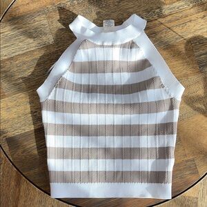 Striped Sleeveless Knit Top - White and Tan